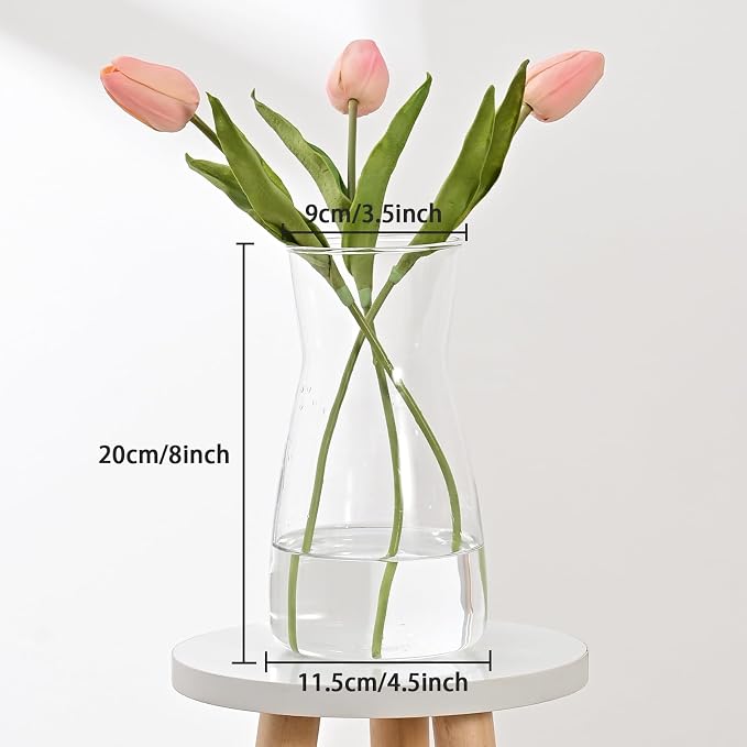 8 Inch Clear Glass Vase for Flowers, Modern Boho Table Decor | Farmhouse Vases - Image 6