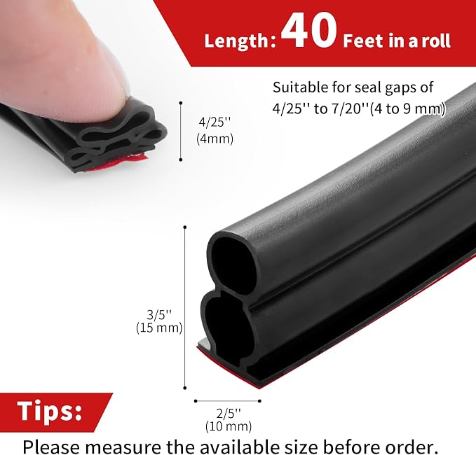 40 Feet Rubber Weather Stripping Door Seal Large Gap, Extra Thick Self-Adhesive - Image 6