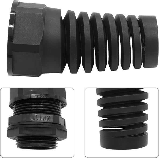 2Pcs NPT 1" Black Cable Gland | IP68 Waterproof, Nylon Joint, Adjustable Locknut - Image 3