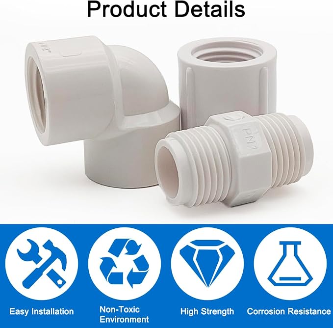 12 Pcs 1/2 Inch PVC NPT Pipe Fittings - Image 3