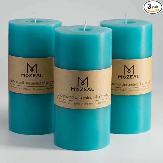 MOZEAL 3" x 6" Hand-Poured Unscented Candle, Dripless Pillar Candle Set of 3 by MOZEAL