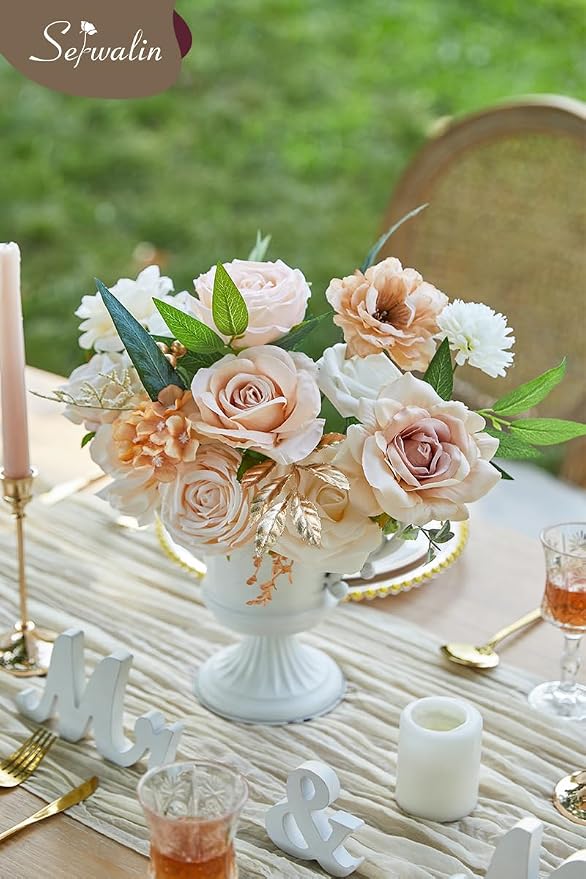 Serwalin Artificial Flowers Boho Champagne Flowers Silk Wedding Flowers | Fake - Image 5