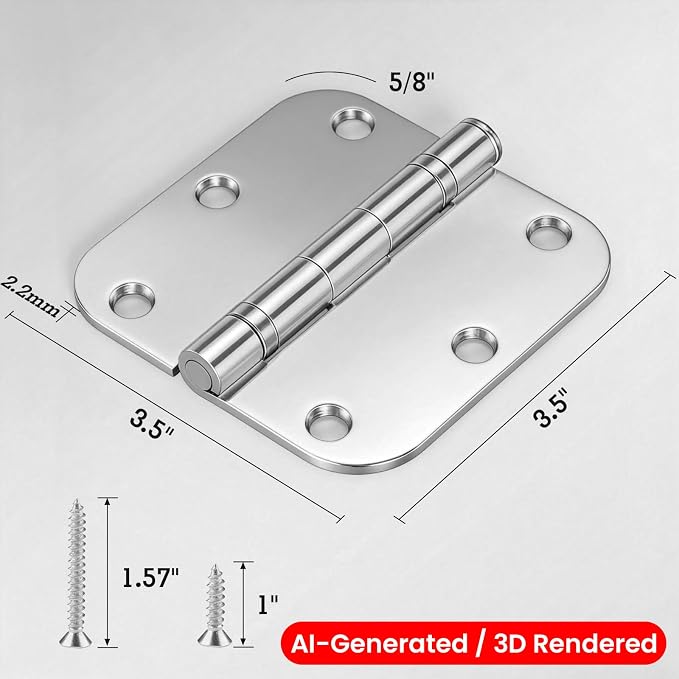 TDCHINGES Rounded Door Hinges Polished Chrome 3.5 Inch 5/8" Lasting Mute | 3 - Image 5