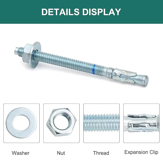 1/4" x 3-1/4" Concrete Anchors 1/4 inch Wedge Anchors Bolts Zinc Plated - Image 3