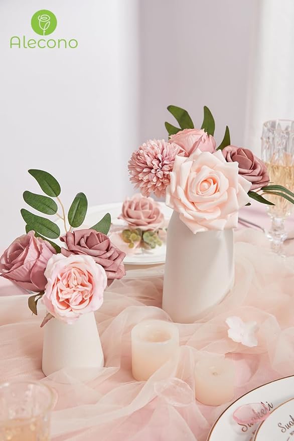 Alecono Artificial Flowers, Dusty Pink Silk Fake Flowers - Image 4