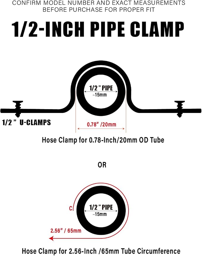Black U-Clamps 1/2 INCH Metal Pipe Clamps 2-Hole U-Brackets Suitable - Image 5