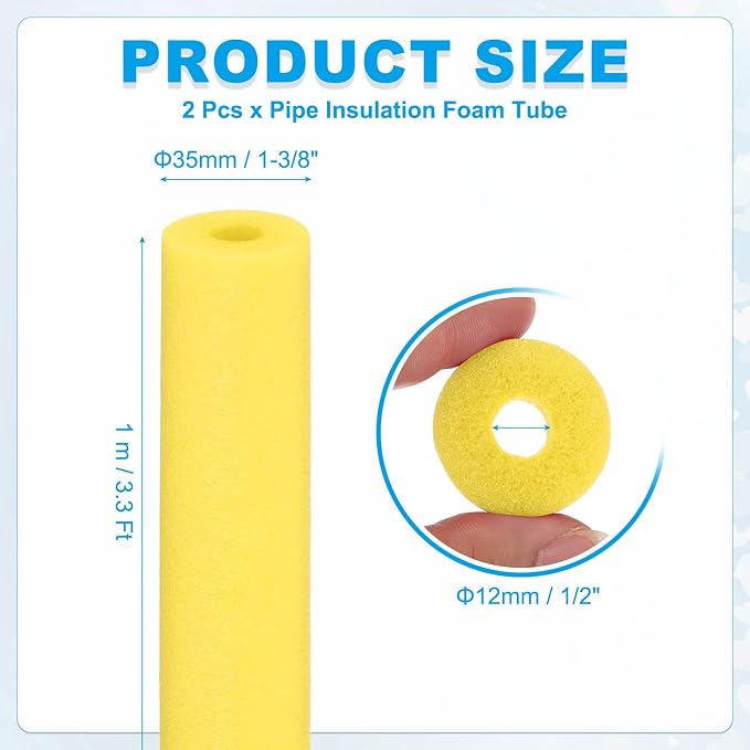 PATIKIL Pipe Insulation Foam Tube Foam Pipe Tubing Covers Yellow 2Pcs | 1/2" ID - Image 2
