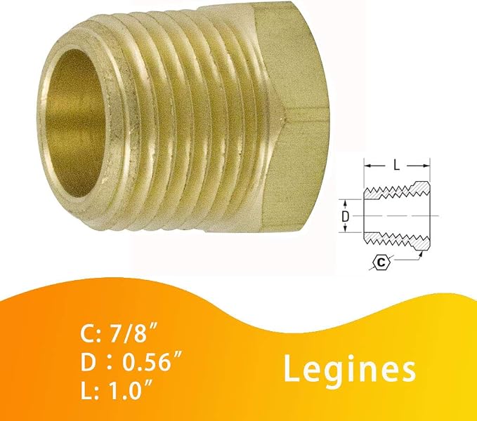 Brass Pipe Fitting Hex Bushing 1/2" NPT Male to 3/8" NPT Female Adapter 1200psi - Image 4