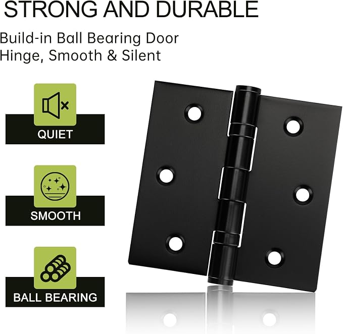 3 Pack Black Door Hinges 3.5 x 3.5 Inches, Heavy Duty Stainless Steel Ball - Image 4