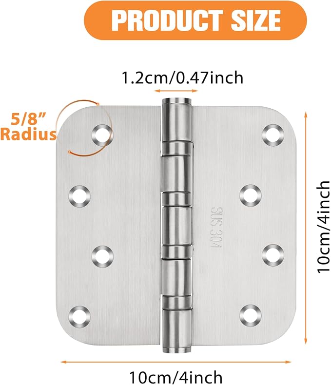 304 Stainless Steel Door Hinges 4 Inch Heavy Duty Ball Bearing Interior & - Image 3