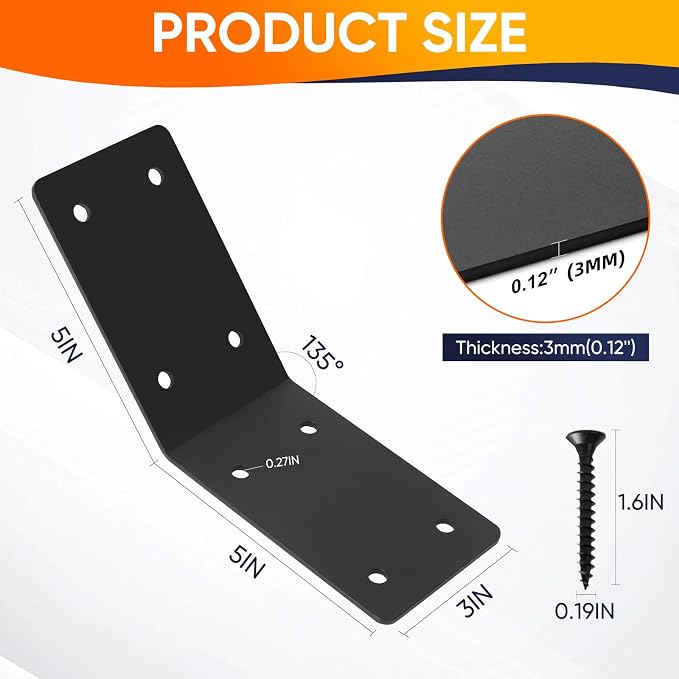 4 Pcs 5"x5"x3" 45 Degree Angle Brackets - Image 3