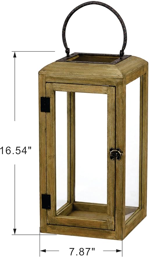 16" High Wooden Lantern Made of Solid Firwood in Distressed Natural - Image 2