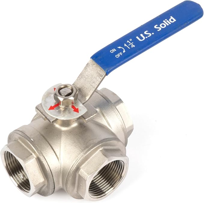 U.S. Solid 1-1/4" 3 Way Ball Valve by USSolid