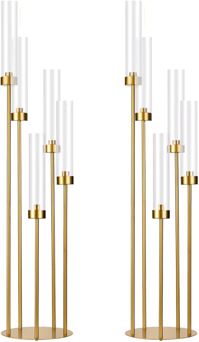 2PCS Gold Floor Candelabra, 5 Arm Candle Holder Tall Floor Candle Holder by WeddingPartyDecoration