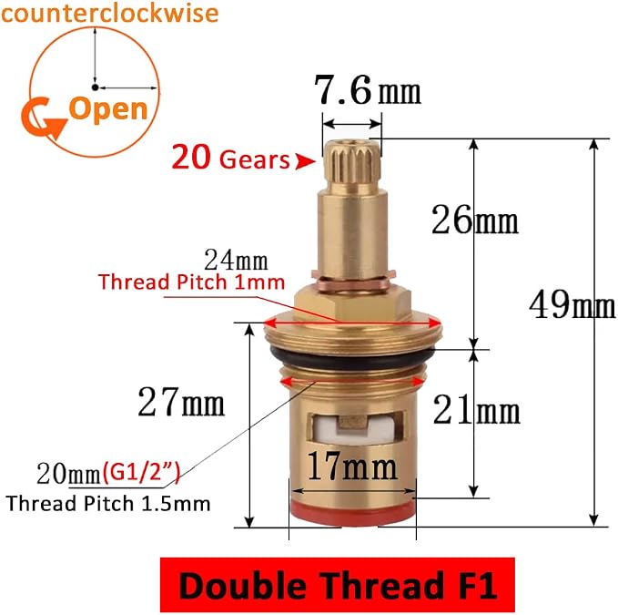 Faucet Ceramic Cartridge Valve, G1/2" Brass Tap Ceramic Disc Cartridges - Image 2