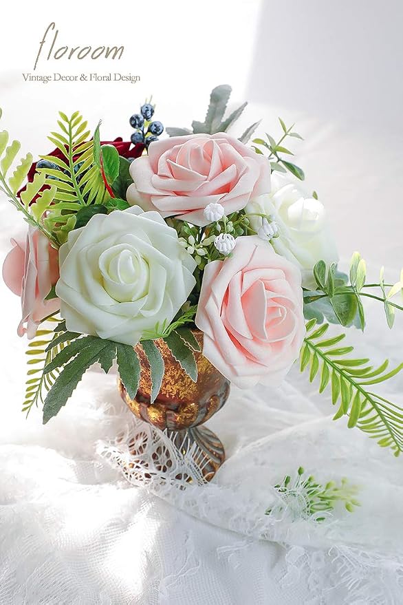 Artificial Flowers 50pcs Real Looking Blush Foam Fake Roses - Image 3