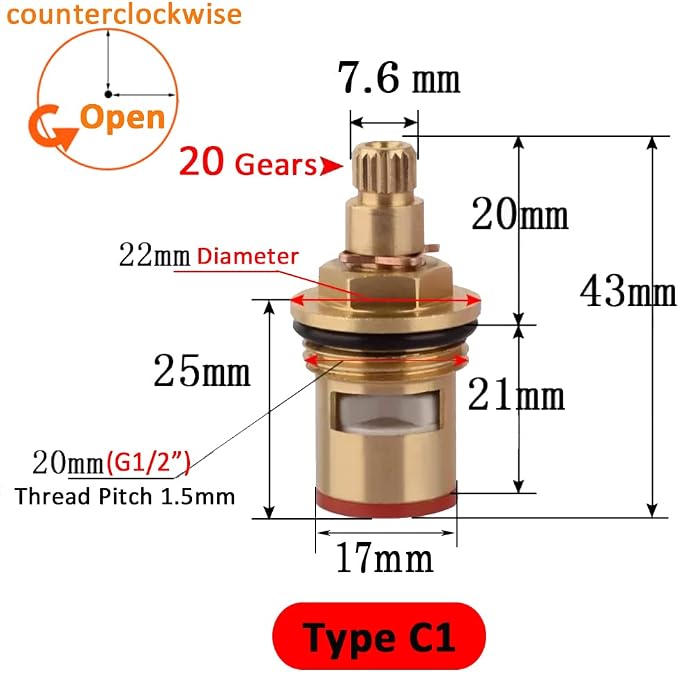 Faucet Ceramic Stem Cartridge Valve, G1/2" Brass Tap Ceramic Disc Cartridge - Image 2