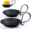 2-Pack Matte Black Iron Pillar Holders, Handle & Safety Spike | Thick Cast Metal by Aglary