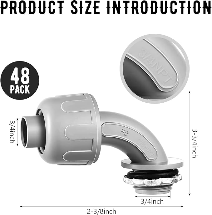 BBTO 48 Pieces 3/4 Inch Liquid Tight Connector Flexible Non Metallic Electrical - Image 2
