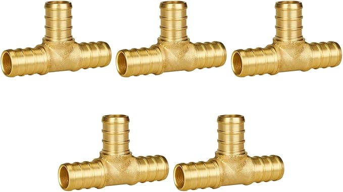 5-Pack 1/2 Inch PEX Tee, Brass PEX T Fittings | PEX Crimp Pipe Fittings 1/2" by SUNGATOR