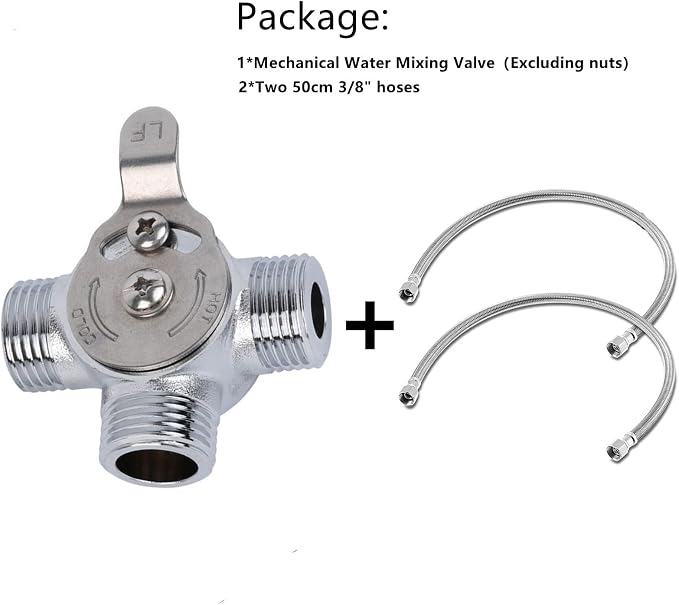 3/8" Manual Mixing Valve for Hot and Cold Water, Three-way Solid Brass - Image 9