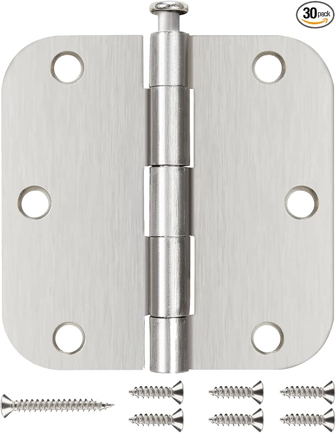 30 Pack Rounded Door Hinges Brushed Nickel 3.5" by JIWDOORHINGESFORHOME