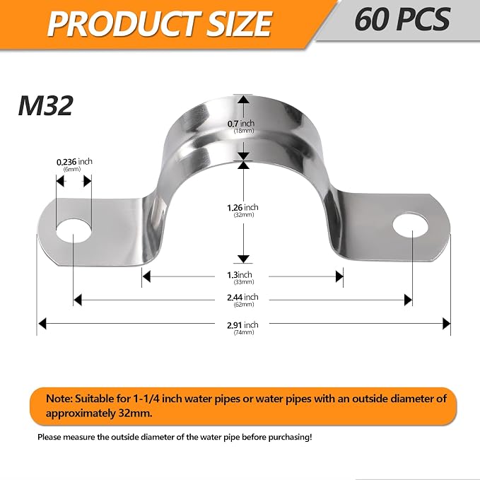 60Pcs M32 Stainless Steel Conduit Clamps | Conduit Clamps, Heavy Duty Pipe - Image 4