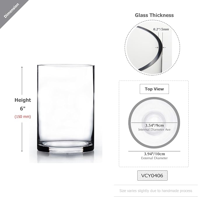 WGVI Quality Thick Weighted Clear Cylinder Glass Vases, Flower Arrangement - Image 2