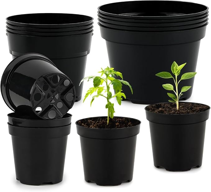 RooTrimmer 4/6/8 Inch Black Plant Nursery Pots, 15 Pack, Thickened Plastic by RooTrimmer