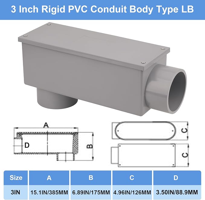 3 Inch Rigid PVC Conduit Body Type LB 3IN PVC Conduit Bodies LB Type - Image 2