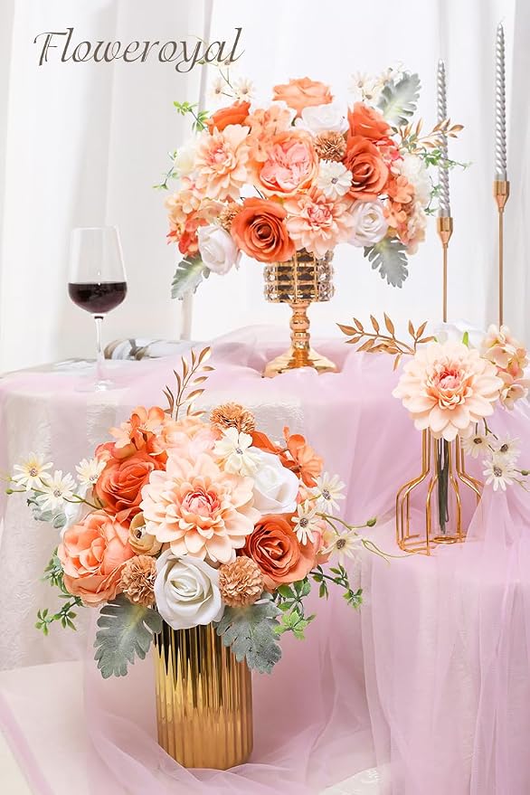 Artificial Flowers Combo Champagne Flowers Mix Silk Flowers Dahlia Roses - Image 6