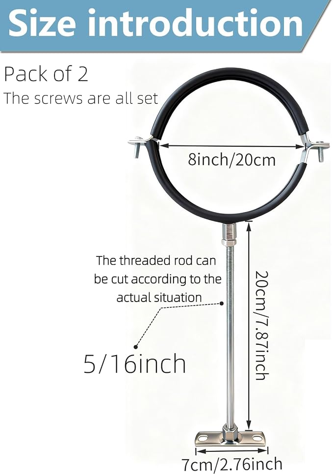 2 Sets Premium 8 Inch Adjustable Pipe Metal Bracket，Heavy Duty Galvanized Iron - Image 3