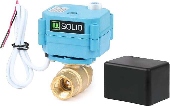U.S. Solid 1/2inch Brass Motorized Ball Valve, Full Port NPT, IP67 Waterproof by USSolid