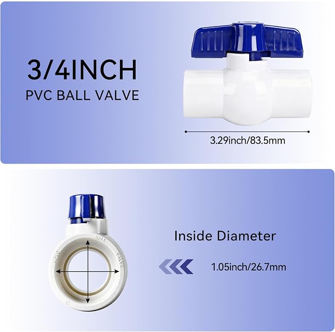 10 Pack 3/4'' PVC Ball Valve Slip, PVC Water Pipe Shut Off Valves 3/4inch - Image 8