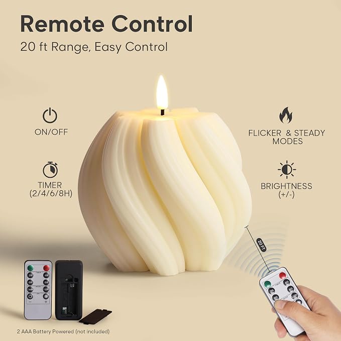Cream White Swirl Flameless Candle - Image 5