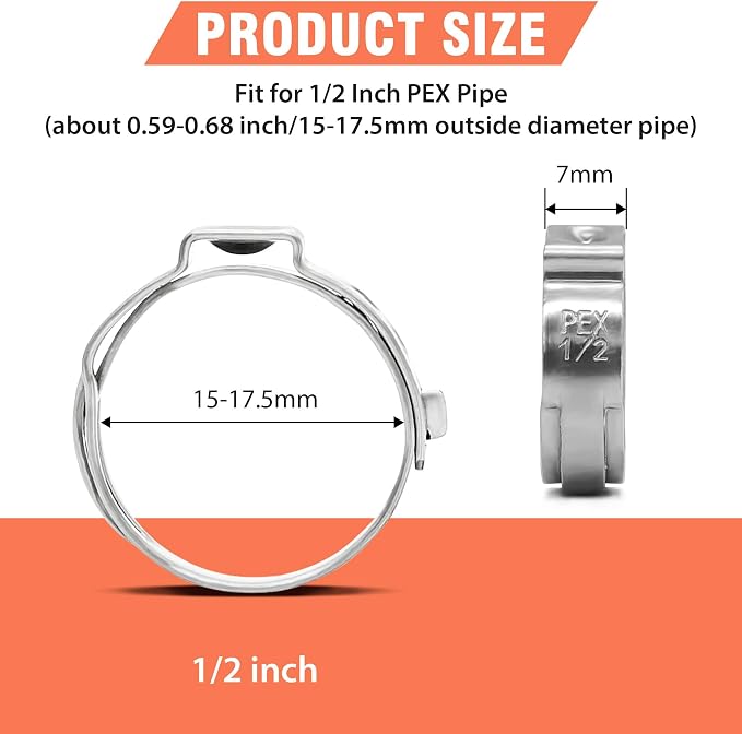 120pcs 1/2 inch PEX Cinch Clamps Rings, 304 Stainless Steel Pex Crimp Rings - Image 3