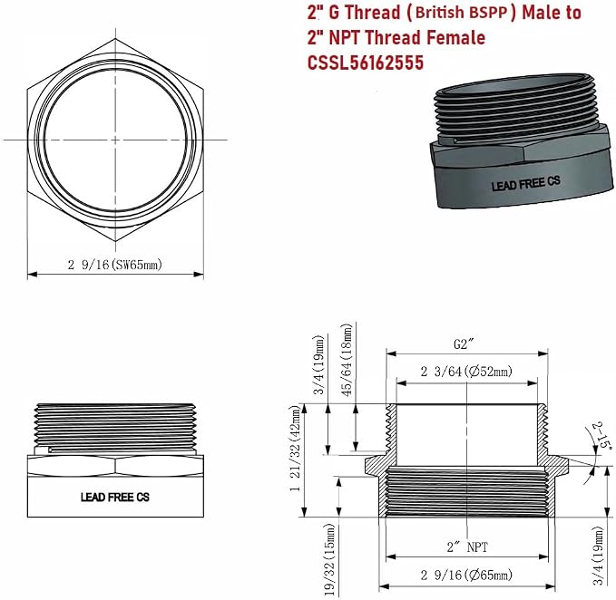 G Thread Male to NPT Female Adapter | Lead-Free)) - Image 2