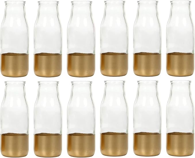 Hosley Set of 12 Small Bud Vases, 5.5" Gold Dip Glass Flower Vases in Bulk by HOSLEY
