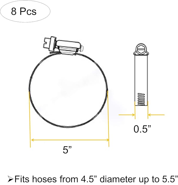 5 Inch Adjustable 304 Stainless Steel Duct Clamps Hose Clamp | Rust Resistant - Image 4