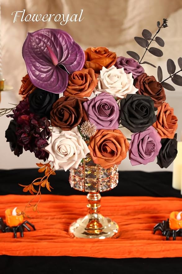 Halloween Artificial Flowers Black Flowers Mix Silk Flowers Fake Roses - Image 2