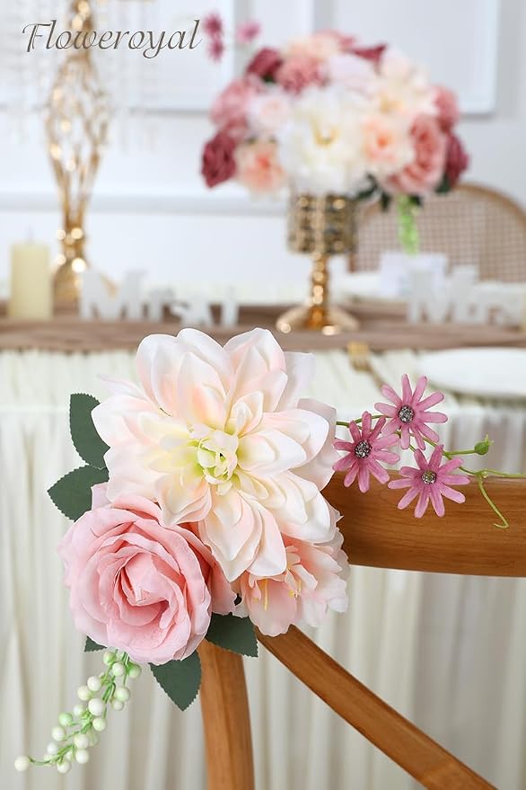 Artificial Flowers Combo Pink Flowers Mix Silk Flowers Dahlia Roses - Image 4
