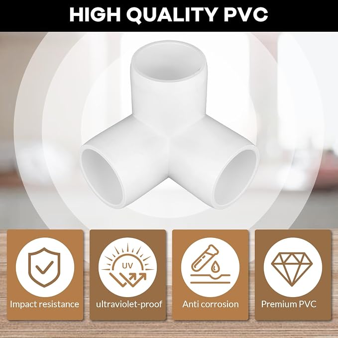 12-Pack 3 Way PVC Fittings 1 Inch, Furniture Grade PVC Pipe Elbow Connector - Image 3