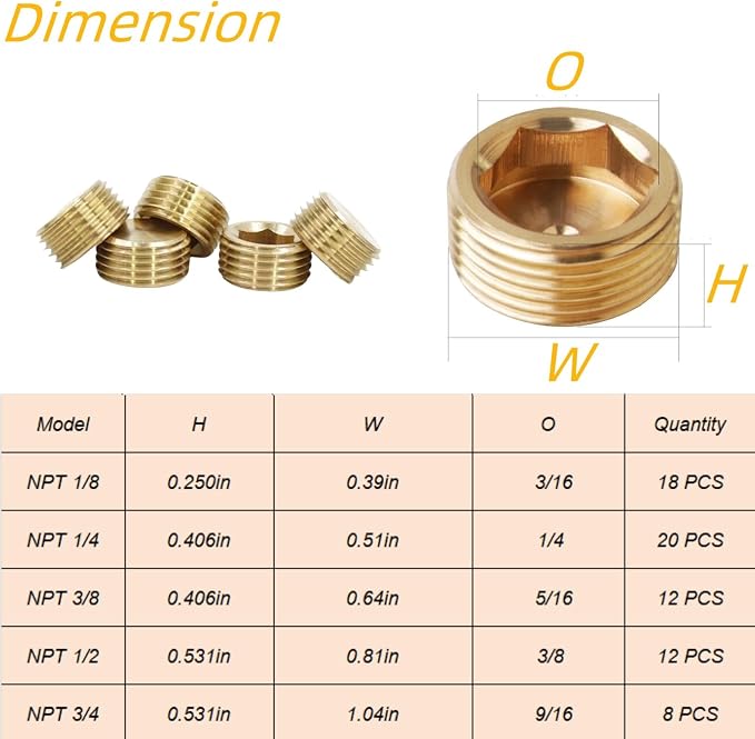 12PCS 3/8" NPT Brass Male Pipe Plug Fitting Hex Counter Sunk Pipe Plug - Image 6