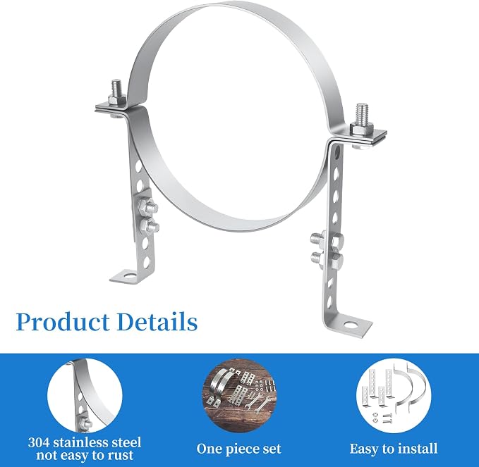 10 inch Adjustable Pipe Bracket, Heavy Duty Stainless Steel Chimney Vent Wall - Image 3