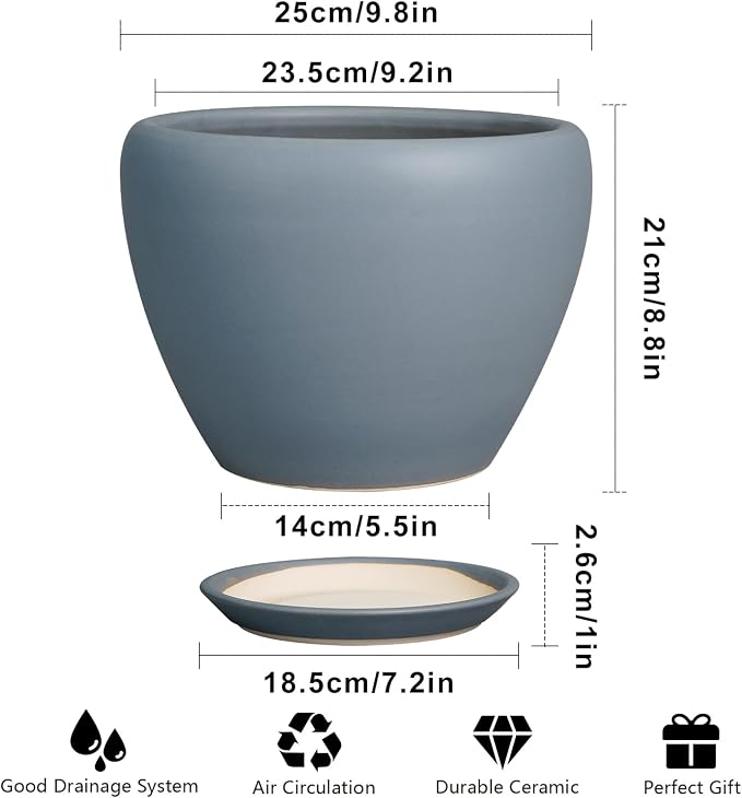 Ceramicfor 10 Inch Plant Pot, Ceramic Planter, Matte Gray | Planter - Image 3
