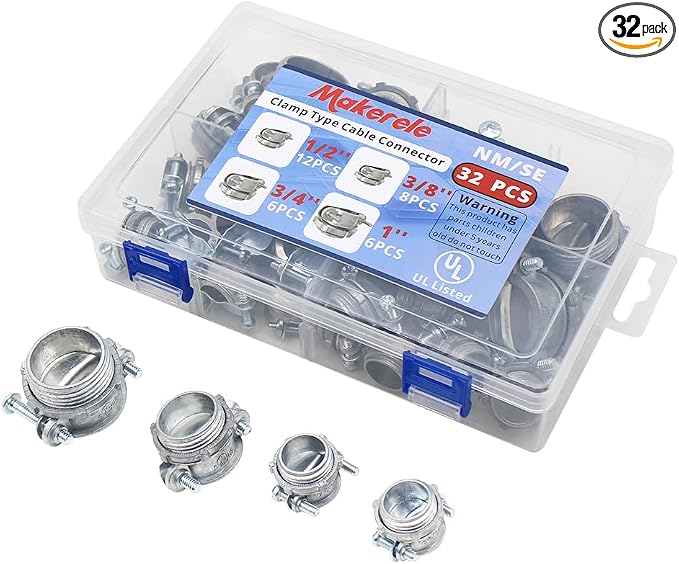 MAKERELE 32-Piece Assortment Kit of Clamp Type Cable Connectors | 1/2 Inch by MAKERELE