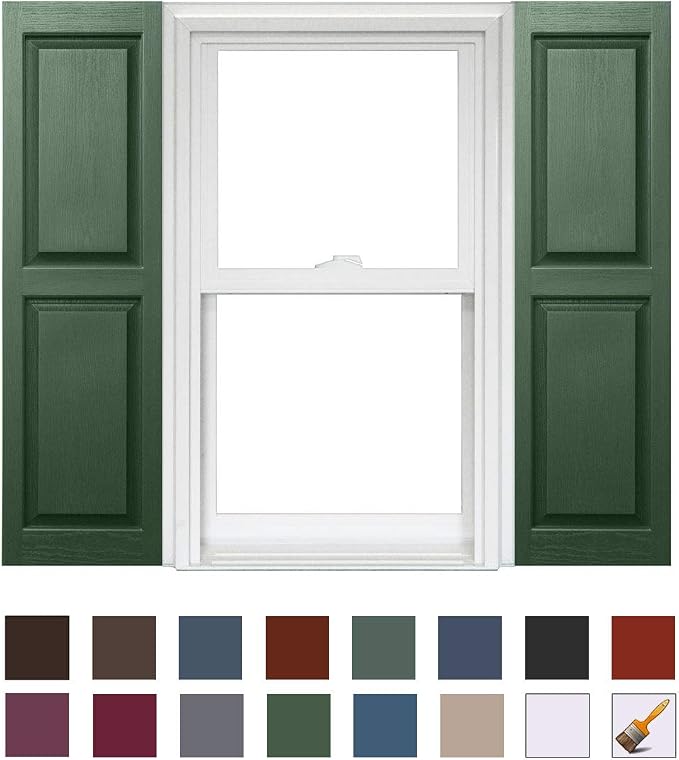 Homeside Raised Panel Vinyl Shutter 1 Pair 14-1/2in. x 81in. 490 Green - Image 2
