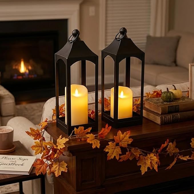 LETINE 2-Pack 12.67" Black Metal Farmhouse Candle Lanterns - Image 4