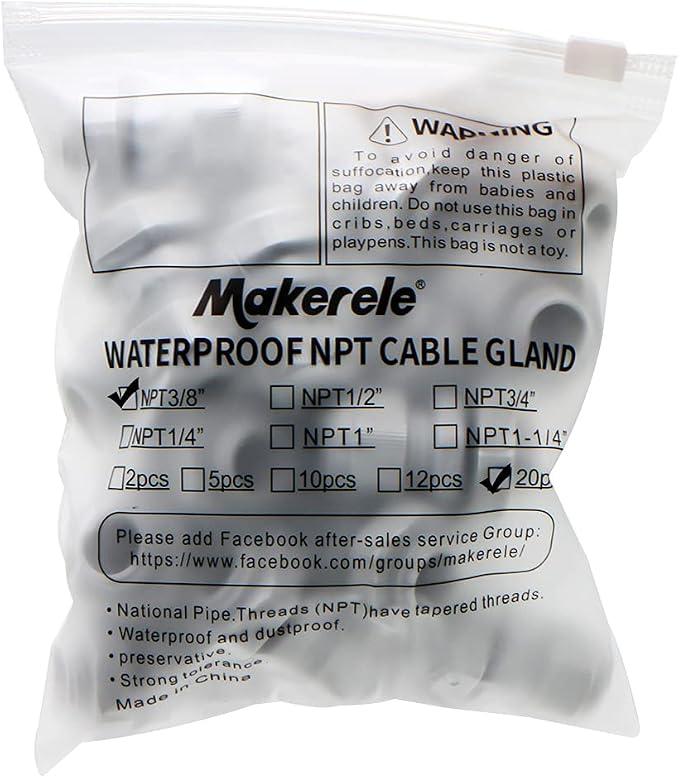 MAKERELE 3/8” NPT Cable Glands Kit Waterproof Strain Relief Connector | 3/8 Inch - Image 2