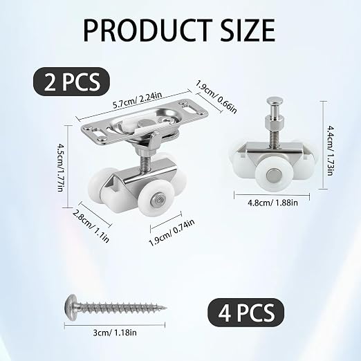 2Pcs Silver 3/4" Sliding Pocket Door Rollers Assembly, Sliding Door Wheels - Image 5